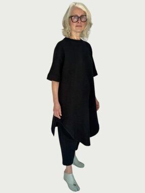Hoibo Organic Puffed Cotton Parachute Tee Dress in Brushed Black size S